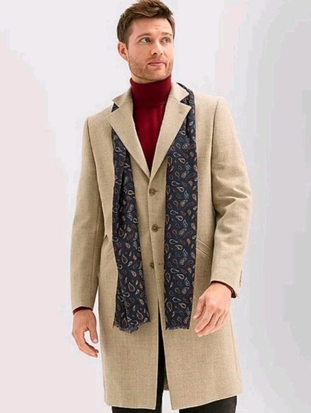 NEW Stafford NEW 100% Wool Topcoat Overcoat Classic Dress Coat Size XL Oatmeal